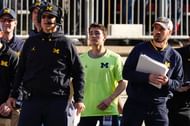 Former Michigan coach Jim Harbaugh (L) with Connor Stalions (R) - Source: Imagn